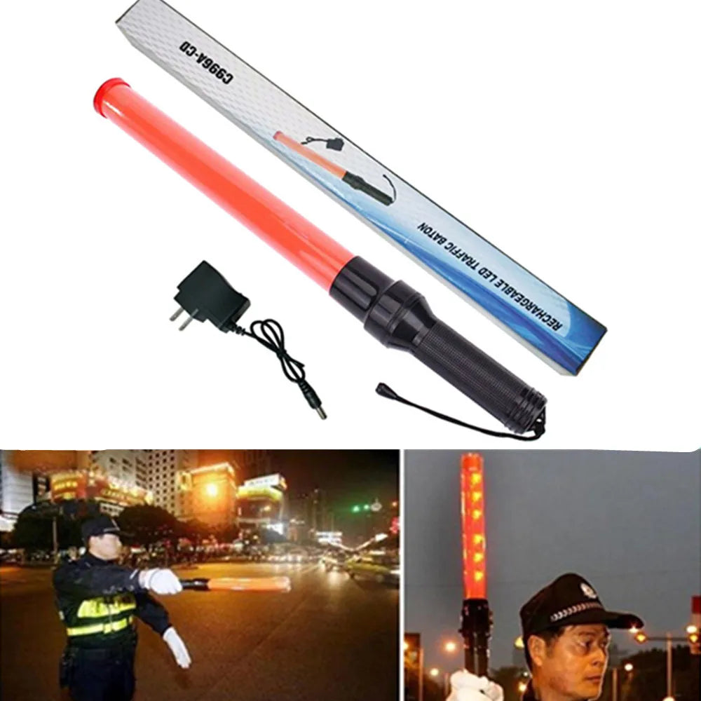 54cm LED Charging Traffic Baton Safety Signal Warning Flashing Red Light Dropship