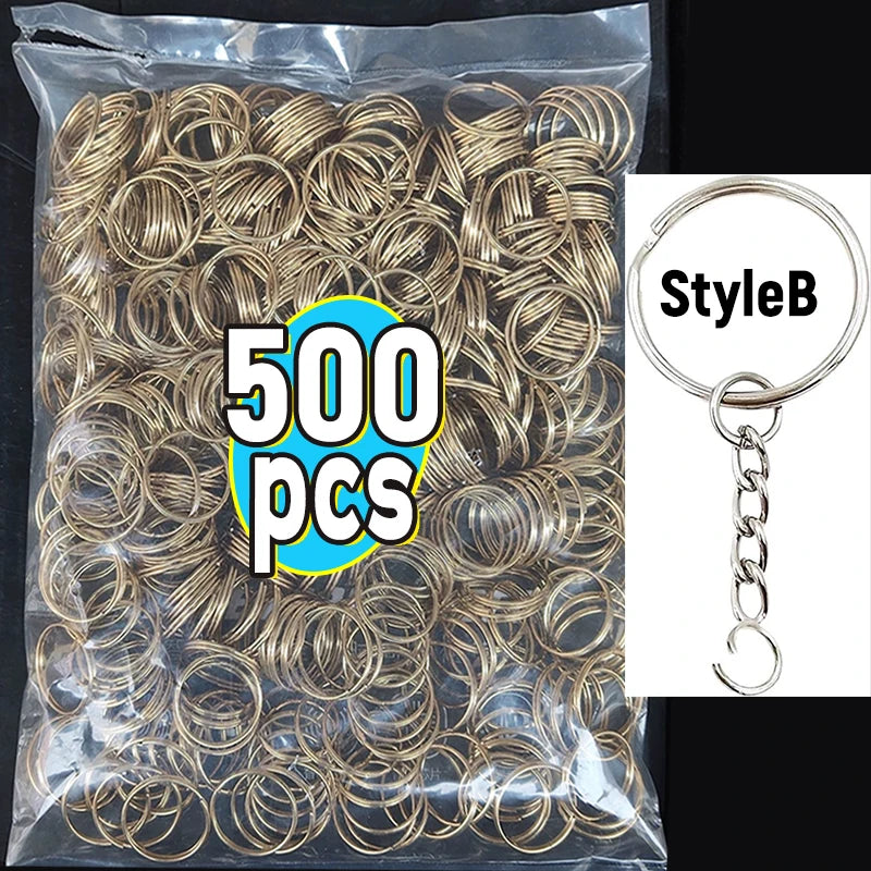 50/500pcs Stainless Steel Metal Blank Keyring Keychain Split Rings DIY Keyfob Keys Ring Lobster Clasp Key Pendant Chains Buckles