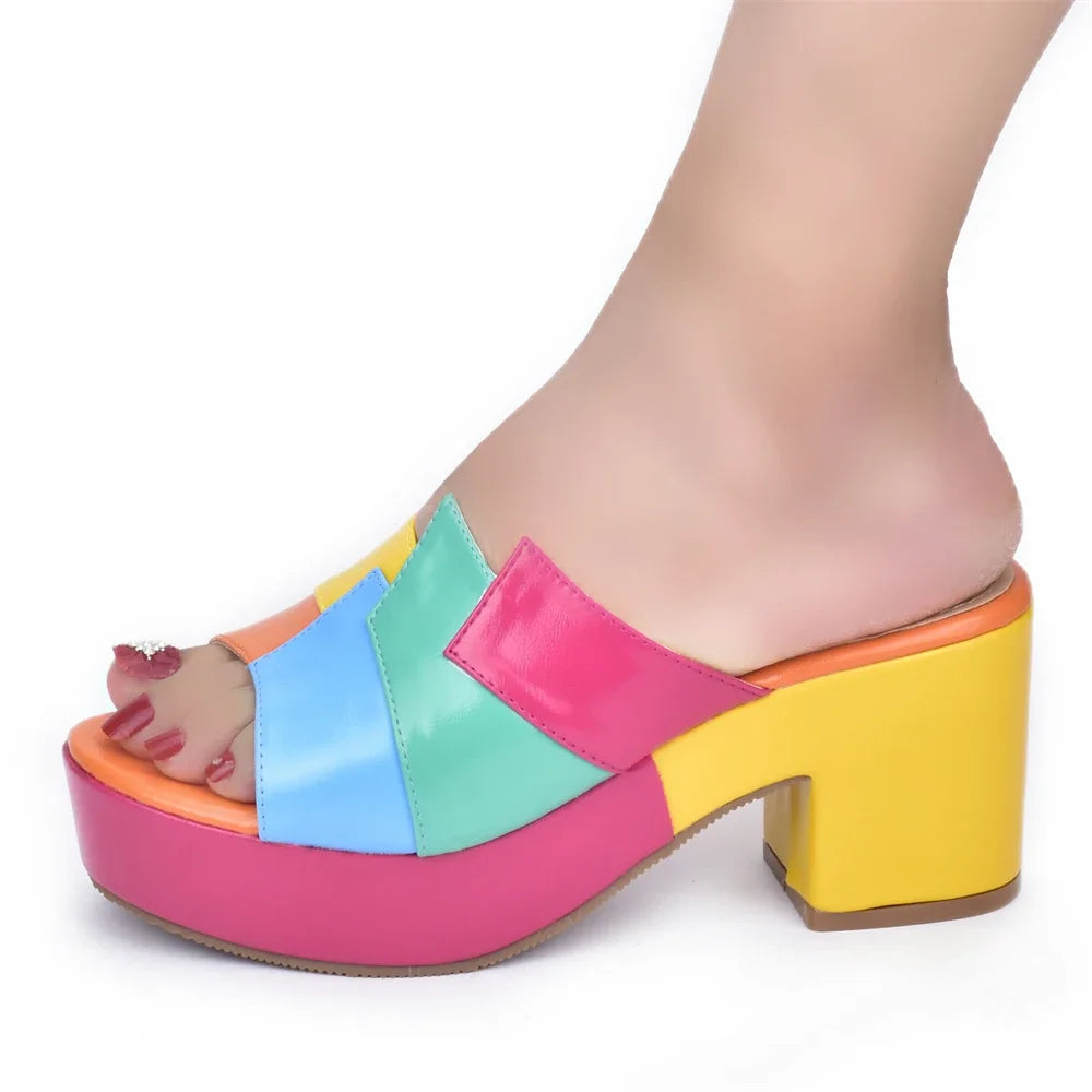 Italian Lady Shoes Multicolor Design Wedges Shoes for Women Platform Shoes High Heels Thick Heel Slingbacks Lady Wedge Sandals