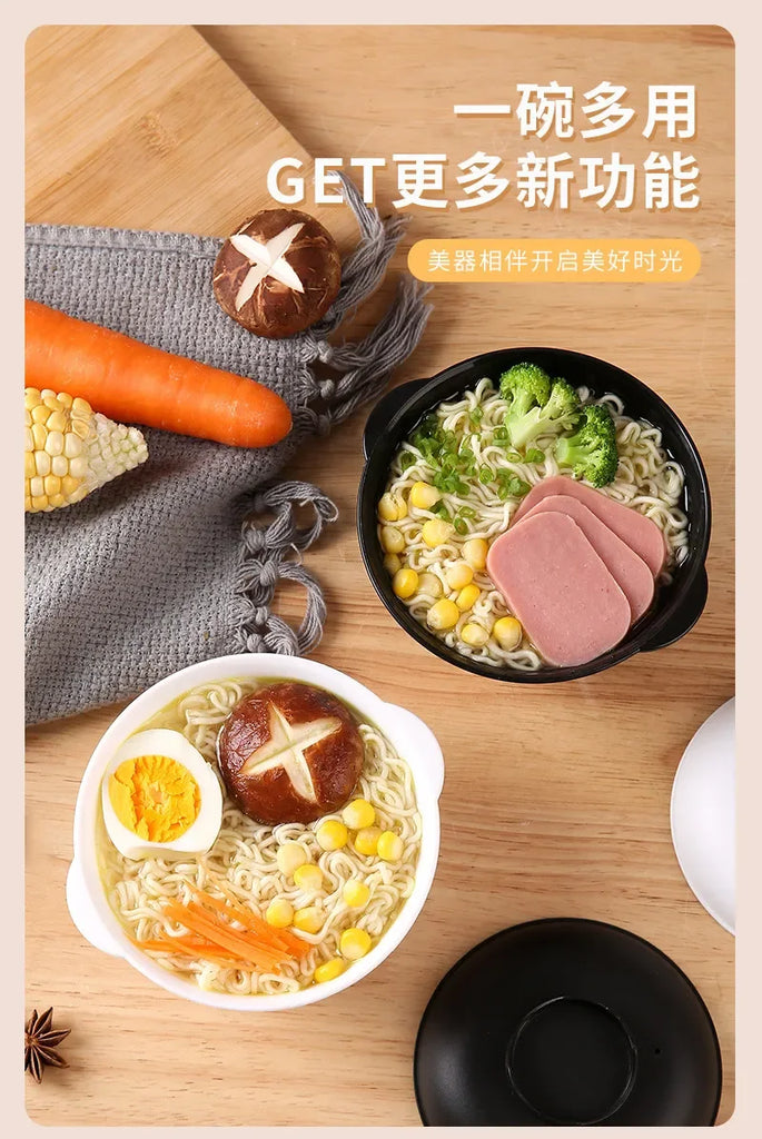 Noodle bowl with cover with two ears can be microwave heated lunch box thermal noodle bowl