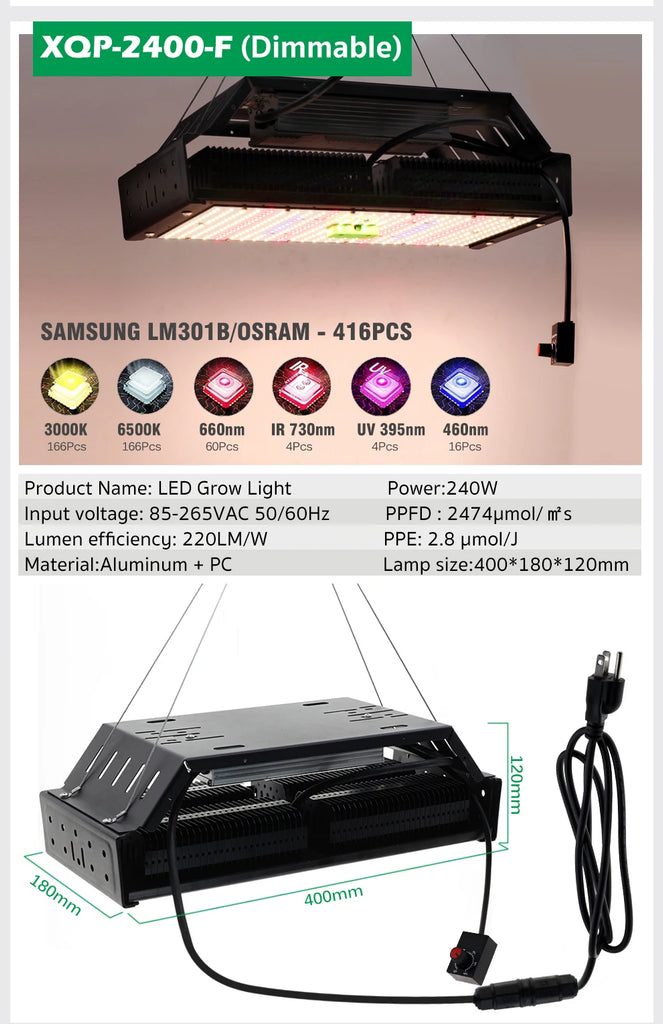 Full Spectrum LED Grow Light Phyto Lamp 50W 240W Samsung LM301B Diode Plant Grow Light Indoor Outdoor Hydroponics Growing System