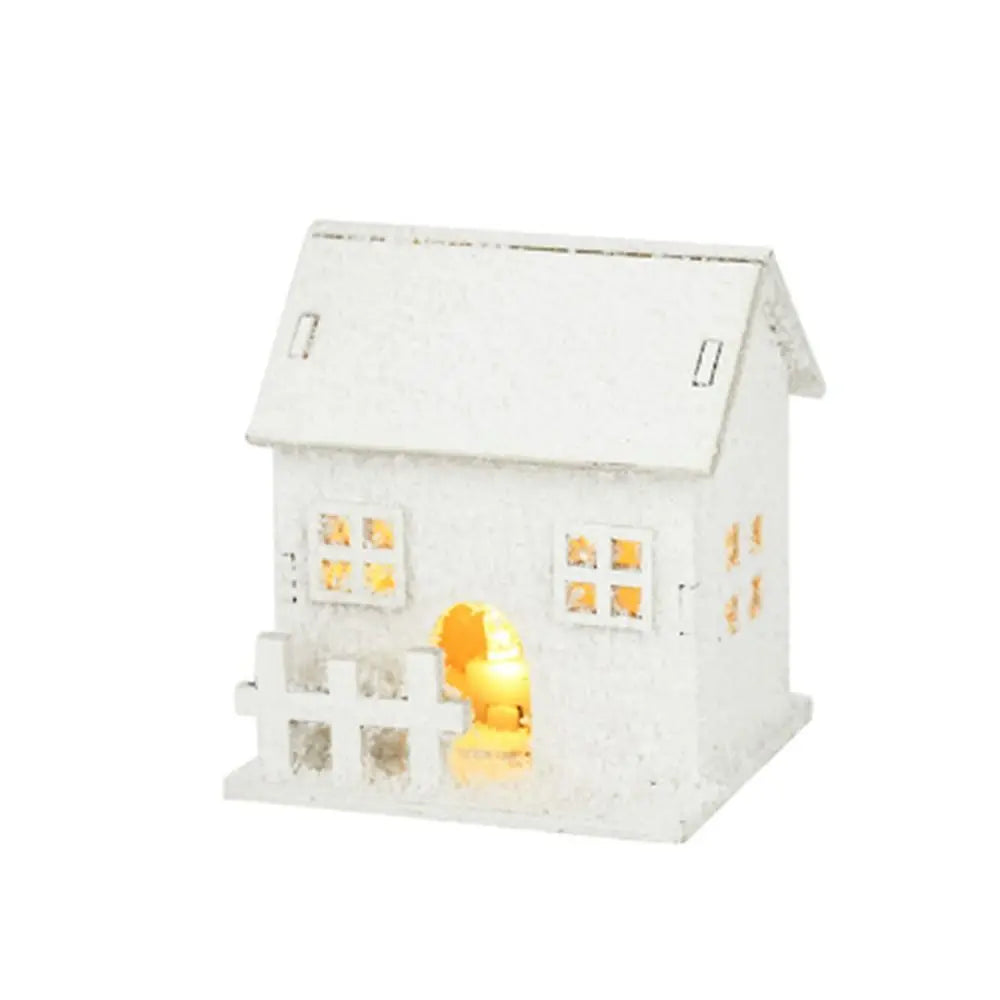 Mini Christmas LED Light Wooden House Kids Gift with Snowflake White Glowing Castle Luminous Christmas Tree