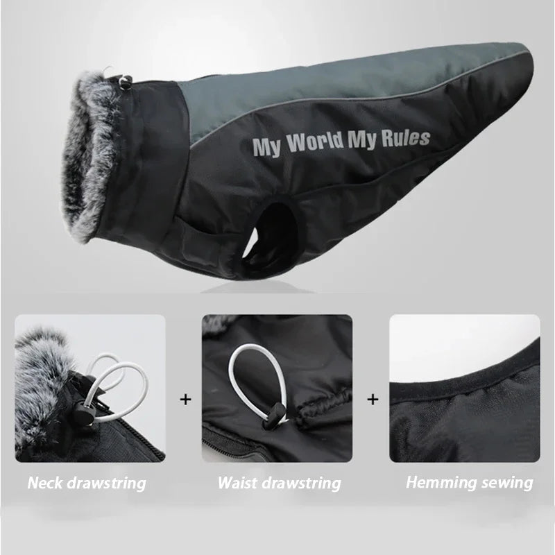 Waterproof Large Dog Clothes Winter Dog Coat With Harness Furry Collar Warm Pet Clothing Big Dog Jacket Labrador Bulldog Costume