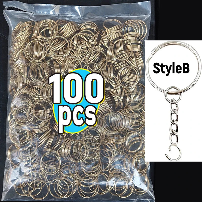 50/500pcs Stainless Steel Metal Blank Keyring Keychain Split Rings DIY Keyfob Keys Ring Lobster Clasp Key Pendant Chains Buckles