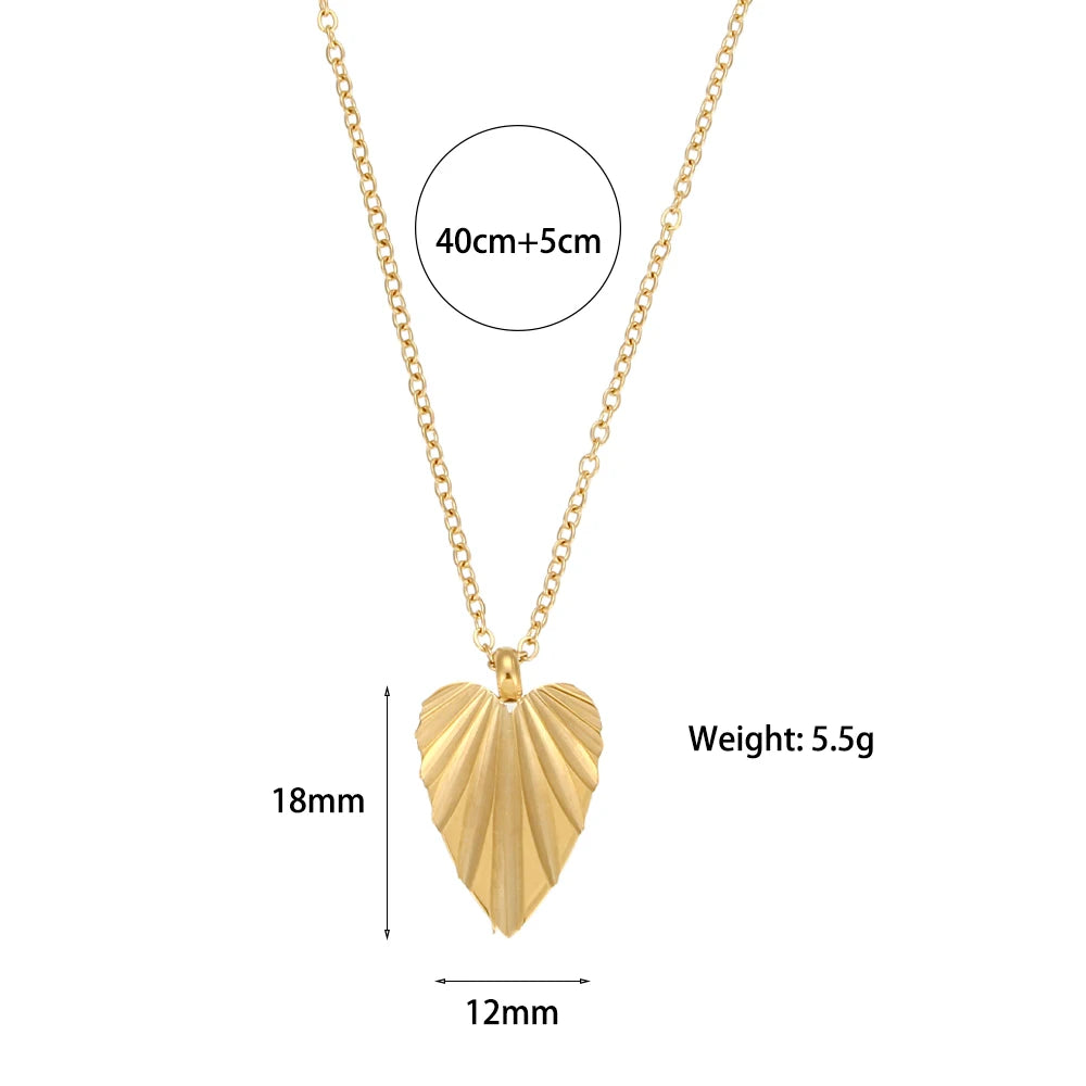 E.B.belle Official Store Stainless Steel Jewelry Heart Shape Leaf Grain Central Zircon Stone Paved Coin Heart Pendant Necklace