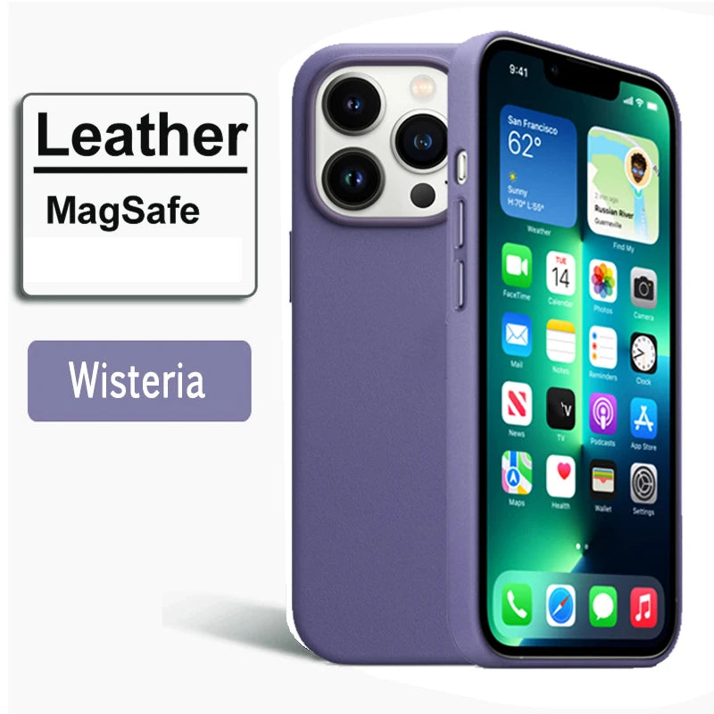 Official Leather Case with MagSafe for Apple iPhone 15 14 Pro Max 13 12 13pro Original Magnet Magnetic Charging i Phone Cover