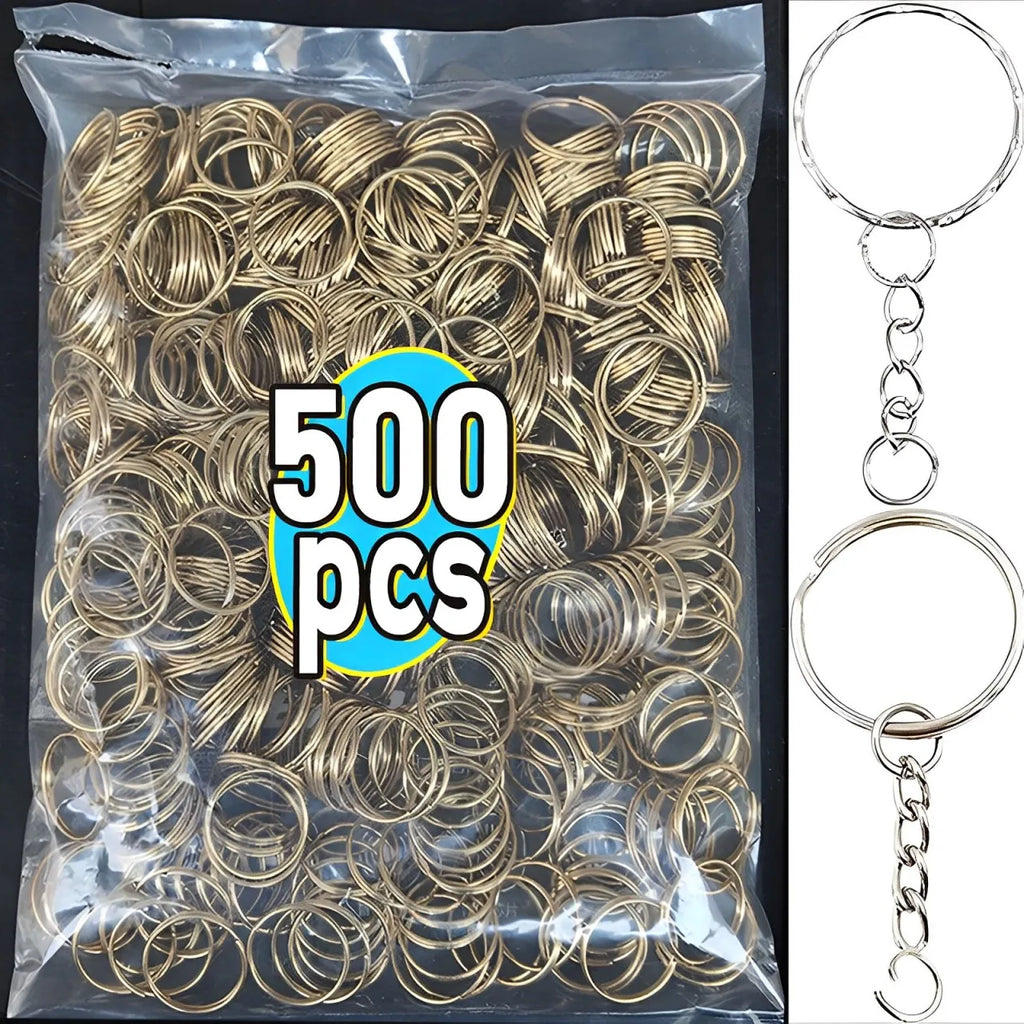 50/500pcs Stainless Steel Metal Blank Keyring Keychain Split Rings DIY Keyfob Keys Ring Lobster Clasp Key Pendant Chains Buckles