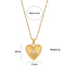 E.B.belle Official Store Stainless Steel Jewelry Heart Shape Leaf Grain Central Zircon Stone Paved Coin Heart Pendant Necklace