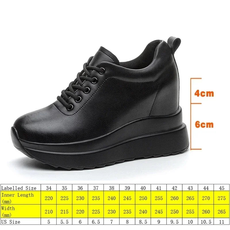 Fujin 2024 10CM Genuine Leather Sneakers Platform Shoes Wedge Hidden Heel Pumps Warm Fur Fashion Sneakers Women Winter Shoes