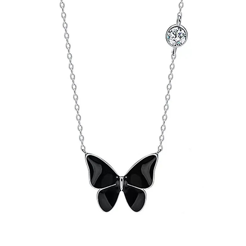 Summer 925 sterling silver black butterfly necklace female exquisite clavicle chain temperament pendant gifts to friends jewelry