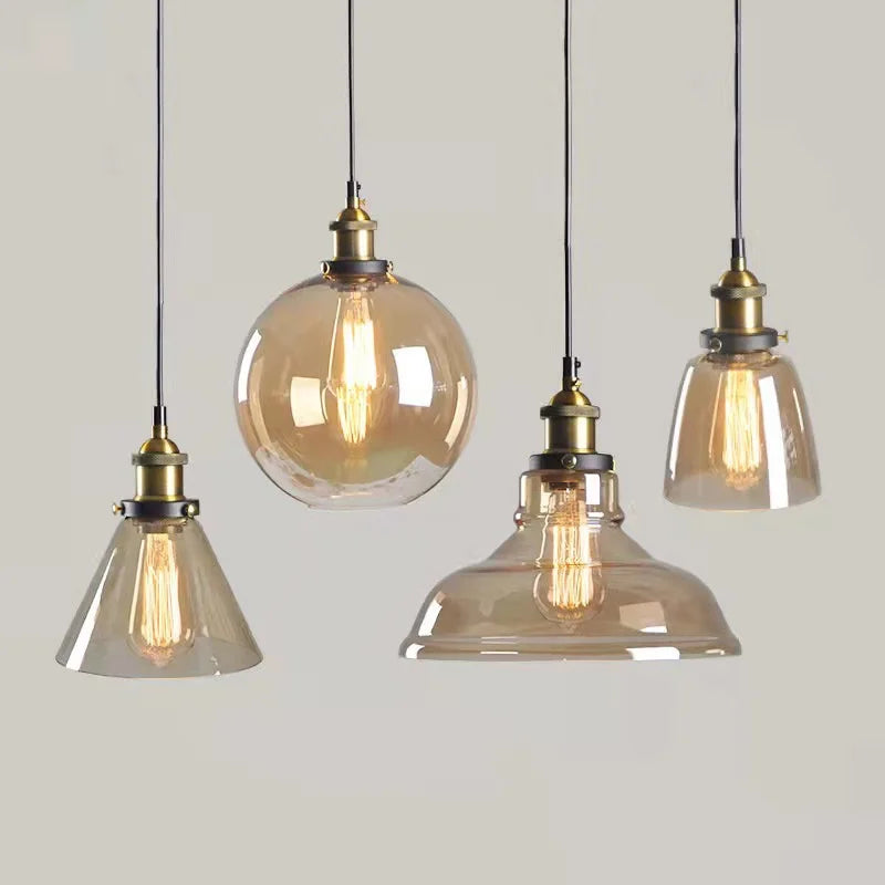 American Vintage Loft Glass Pendant Lamp Bar Restaurant Kitchen Dining Room Light Creative Personality Lighting Hanging Indoor