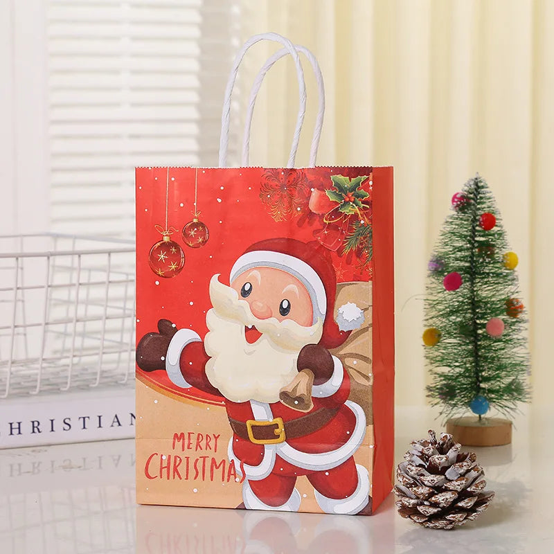 Christmas Gift Bags Cartoon Santa Claus Snowflake Dot Stripe Xmas Tree Candy Biscuit Paper Bag For Diy Christmas Supplies 2023