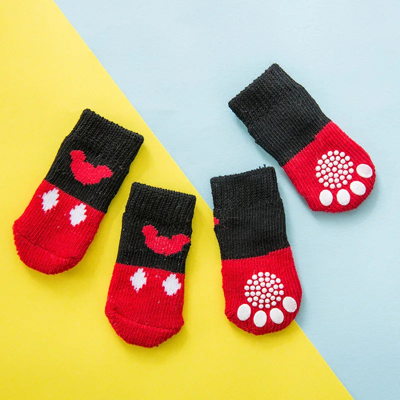 4pcs Pet Socks Dog Socks Breathable Anti-Slip Puppy Shoes Pet Cat Socks Dog Shoes For Small Breeds Spitz York Dogs Chihuahua