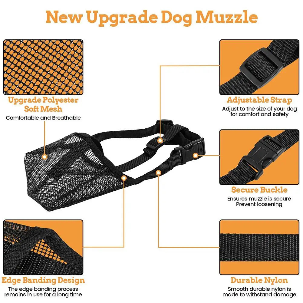 Anti Barking Pet Dog Muzzle Adjustable Mesh Breathable Pet Mouth Muzzles Mask For Dogs Mouth Cover Nylon Straps Dog Accessories