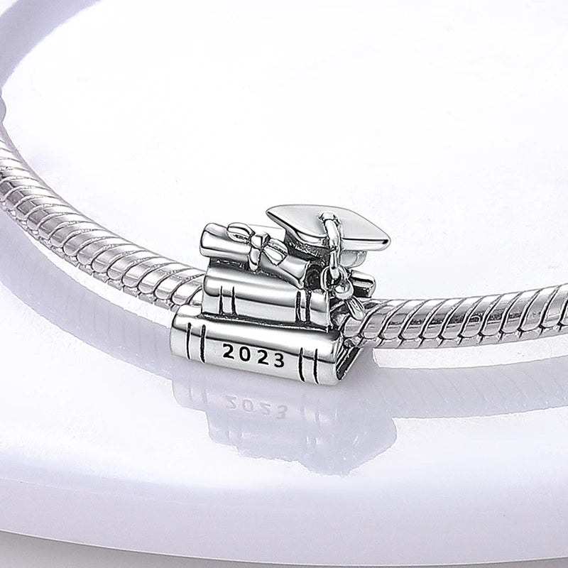 Silver Plated Charms Graduation Campus Mortarboard Beads Fit Original Pandora Bracelet Diy Pendants Jewelry Gift