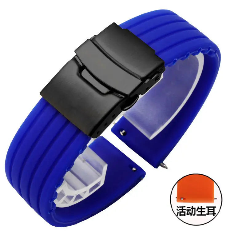 Silicone Watch Strap Replacement Rubber 18/20/22/24 mm Watch Band Stripe Pattern Bracelet Folding Stainless Steel Buckle Tool