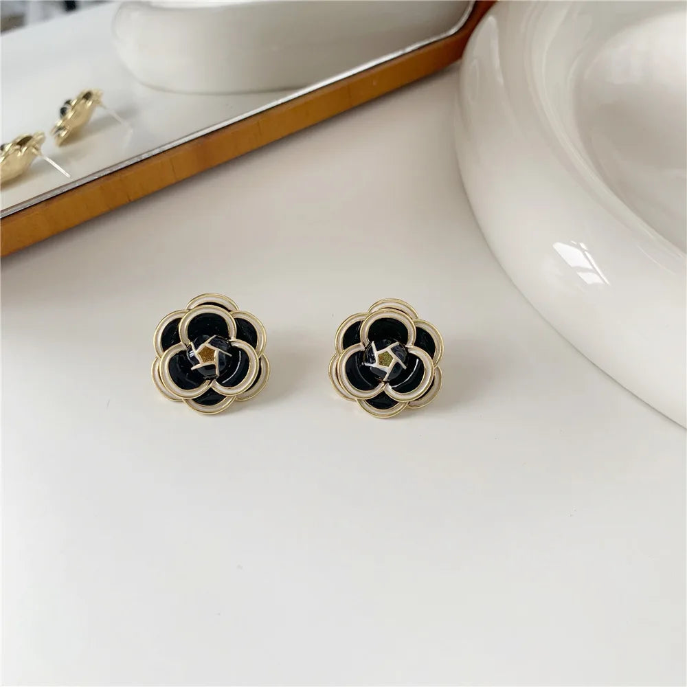 fashion women simple flower earrings elegant classic feminie camellia studs