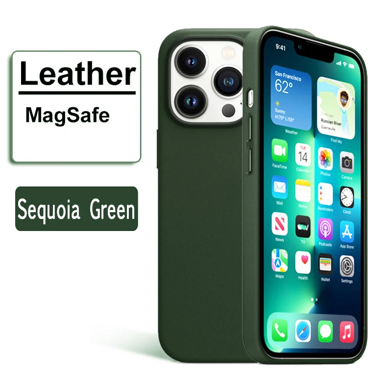 Official Leather Case with MagSafe for Apple iPhone 15 14 Pro Max 13 12 13pro Original Magnet Magnetic Charging i Phone Cover