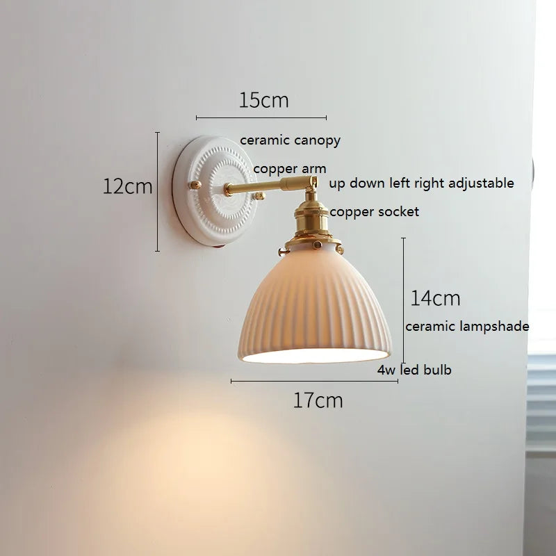 IWHD Nordic Modern Ceramic LED Wall Lamp Sconce Pull Chain Switch Beside Bedroom Bathroom Mirror Stair Light Applique Murale