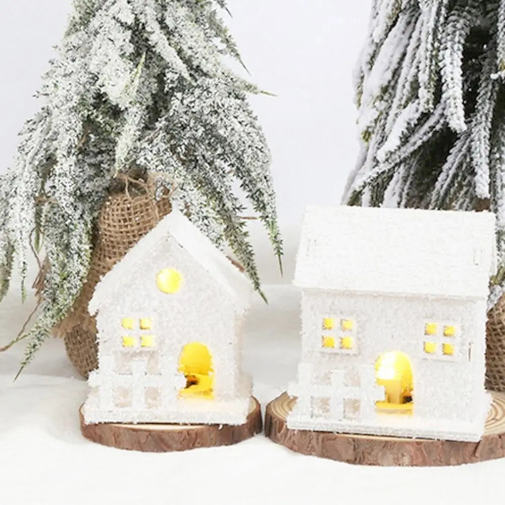 Mini Christmas LED Light Wooden House Kids Gift with Snowflake White Glowing Castle Luminous Christmas Tree