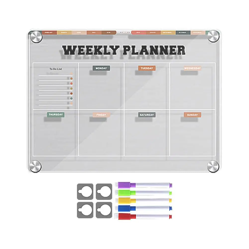 Fridge Magnetic Calendar Board Sticker Clear Acrylic Planner Student Daily Weekly Schedule Reusable Dry Erasable Whiteboard