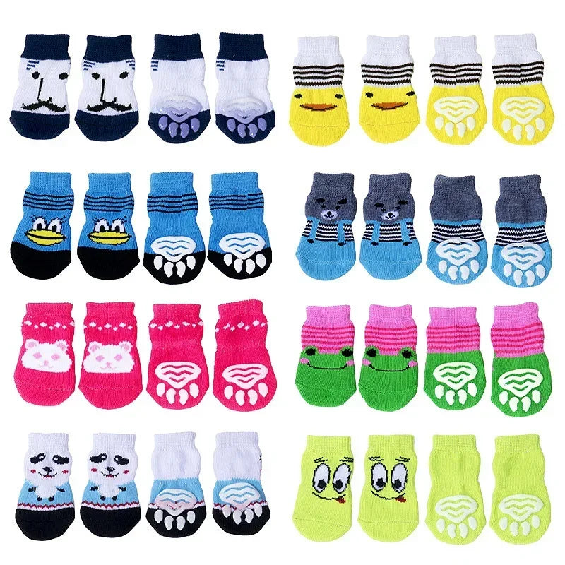 4pcs Winter Pet Dog Socks Small Cat Knit Warm Socks Dog Anti-Slip Socks Chihuahua Thick Paw Protector Booties Pet Accessories