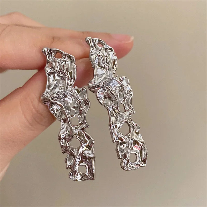 Irregular Metal Earrings European And American Style Hip-hop Punk Fashion Personality Long Earrings Ms Girl Travel Accessories