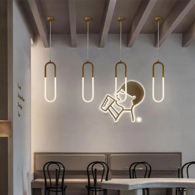 Gold Hanging Ring Pendant Lights Warm White LED Hanging Lamp Restaurant Bar Cafe Lighting U Shape Pendant Lamp