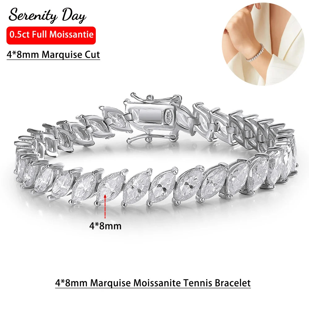 Serenity 4*8mm Marquise D Color Real Moissanite Tennis Bracelet For Women 925 Silver Lab Diamond Men Bracelet Plated 18K Jewelry