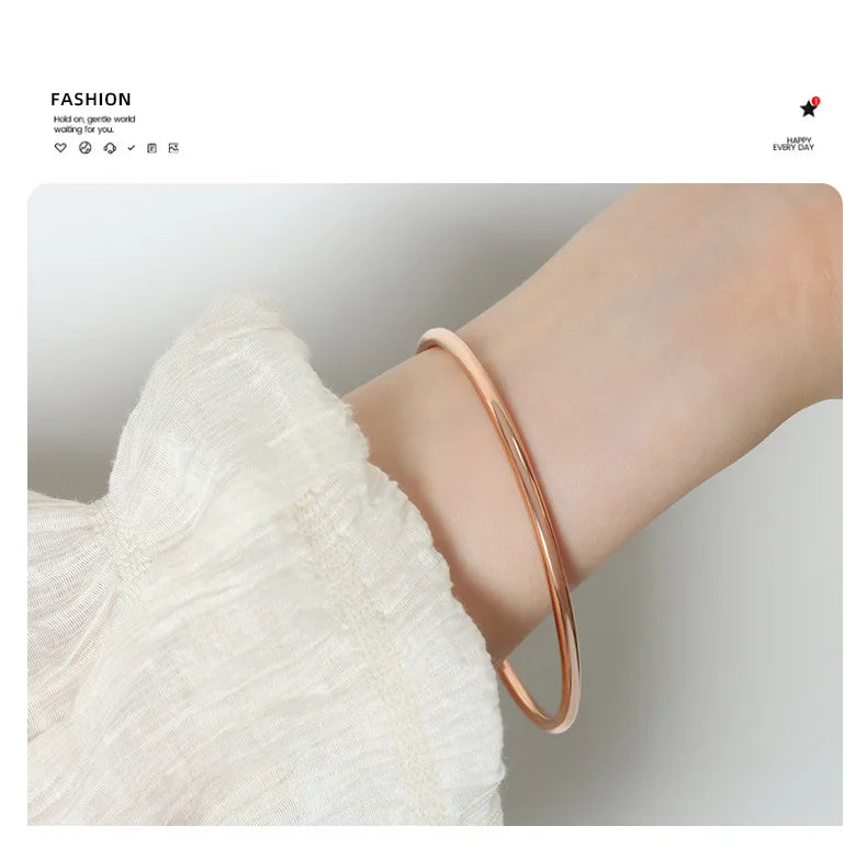 Luxury Women Stainless Steel Bracelet Simple Round 316L High Quality Golden Bangle Female Anti-Allergy Charm Jewelry Gift