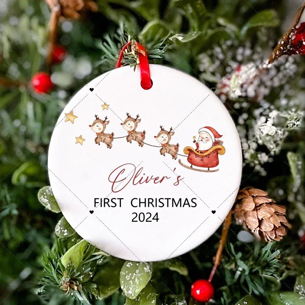 Personalized Christmas Ornament Baby First Christmas Photo Prop Ornament Custom Keepsake Gift Infant Xmas Ceramic Ornament