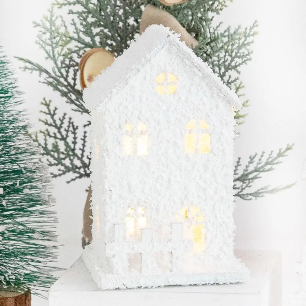 Mini Christmas LED Light Wooden House Kids Gift with Snowflake White Glowing Castle Luminous Christmas Tree