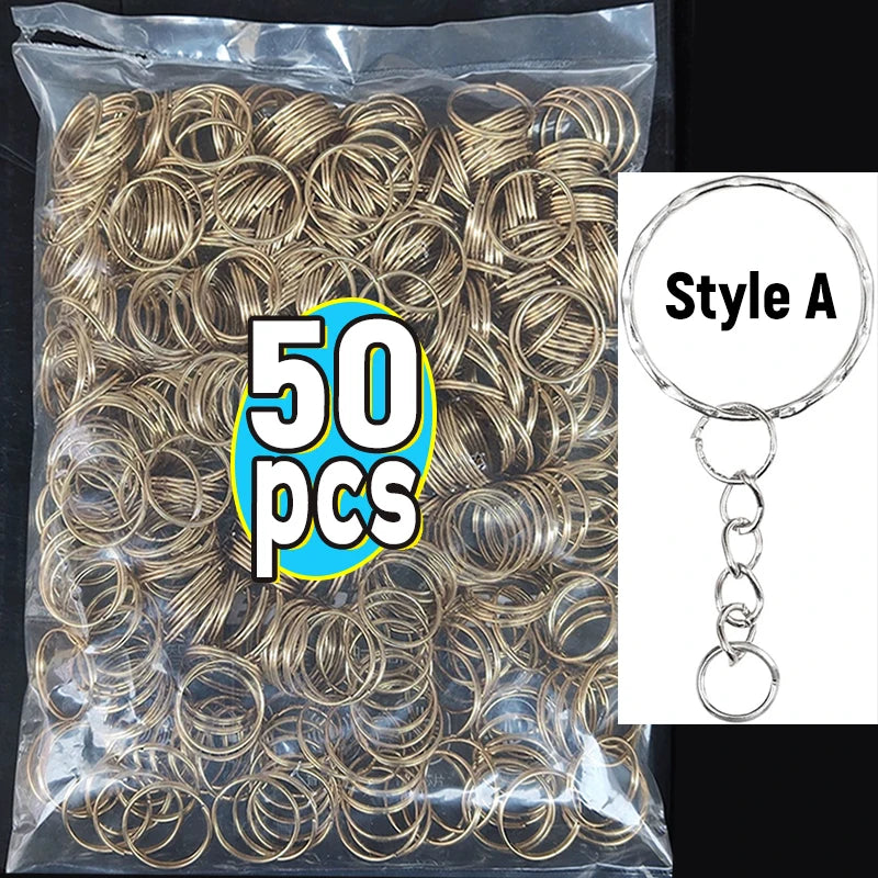 50/500pcs Stainless Steel Metal Blank Keyring Keychain Split Rings DIY Keyfob Keys Ring Lobster Clasp Key Pendant Chains Buckles