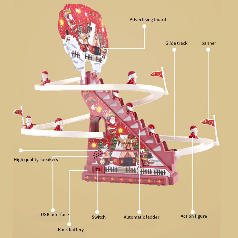 Automatic Climbing Ladder Santa Claus Doll Electric Christmas Rail Slide Music Toy Christmas Tree Ornaments Decoration Kids Gift