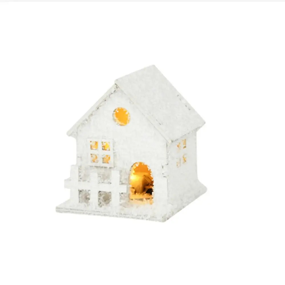 Mini Christmas LED Light Wooden House Kids Gift with Snowflake White Glowing Castle Luminous Christmas Tree