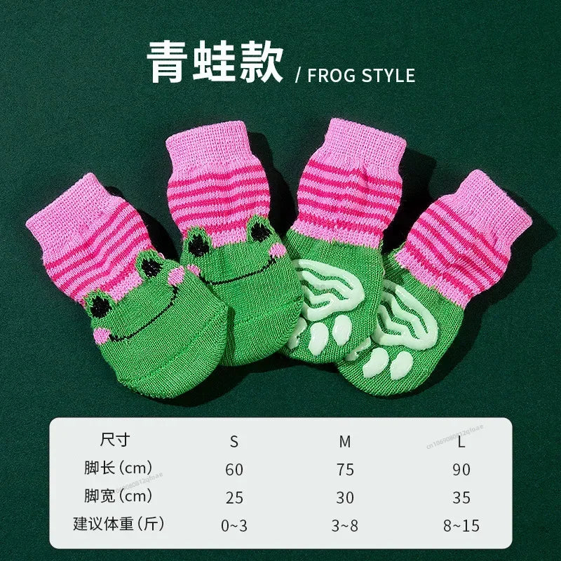 4pcs Winter Pet Dog Socks Small Cat Knit Warm Socks Dog Anti-Slip Socks Chihuahua Thick Paw Protector Booties Pet Accessories