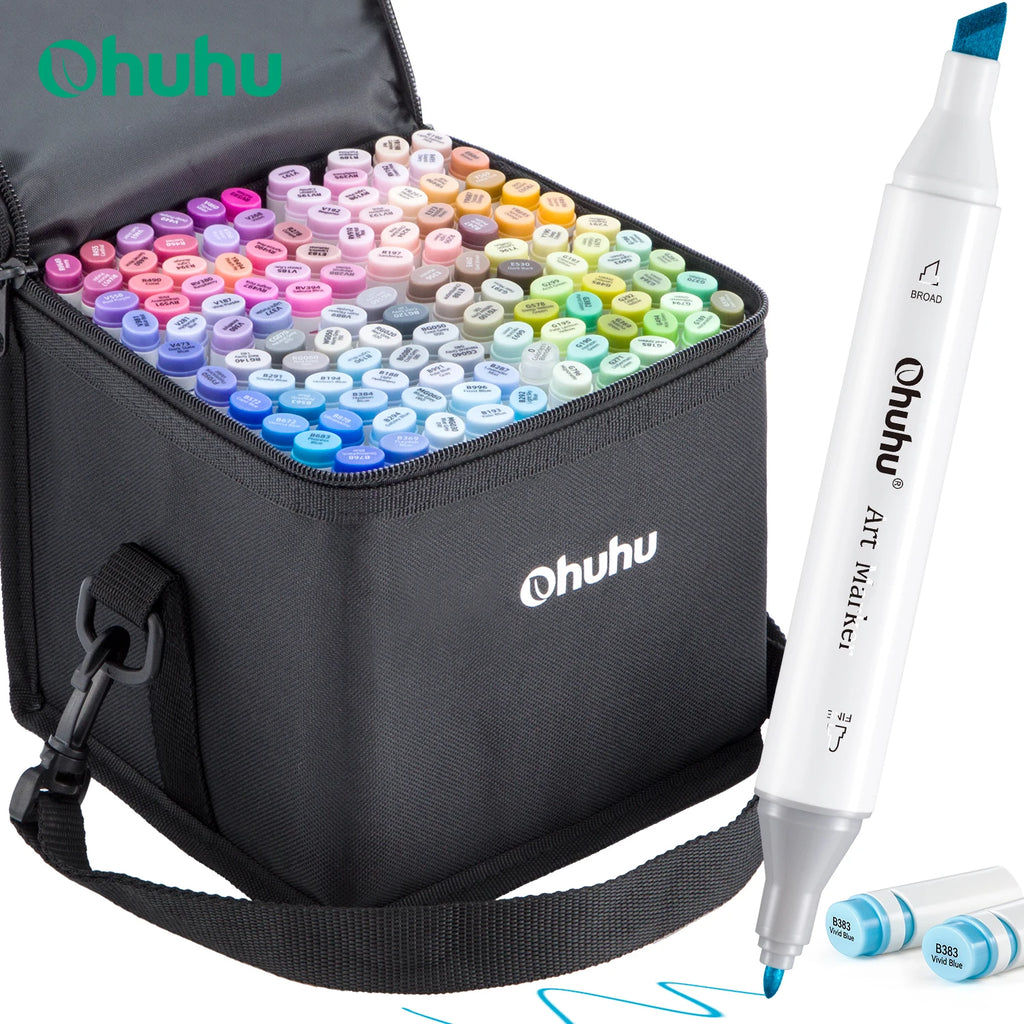 Ohuhu Oahu New 120 Colors Marker Pen Set Alcohol Art Markers Dual Tips Felt Pen Sketching Drawing Graffiti Manga School Art