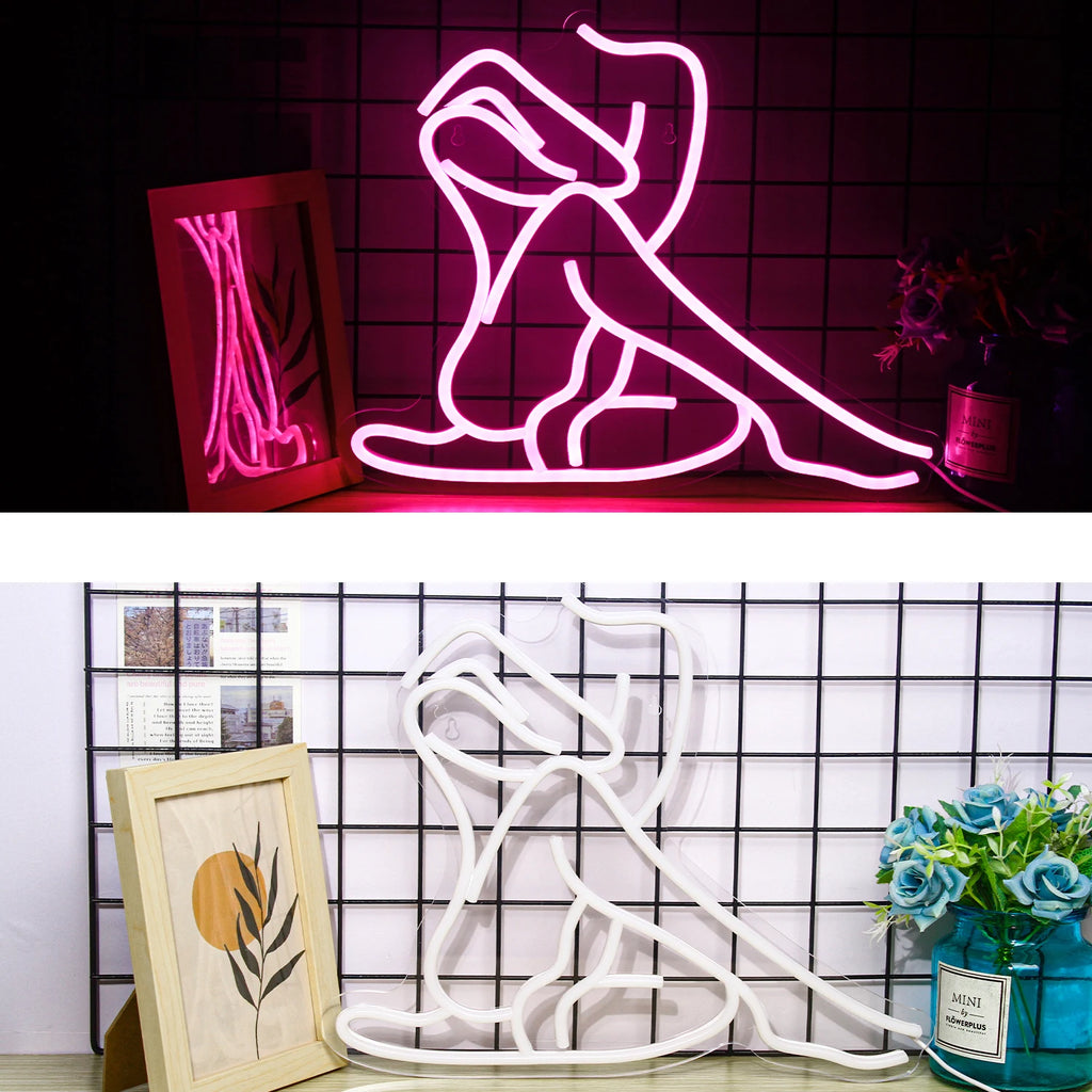 Sexy Lady Neon Sign Woman Body Pink Led Lights USB Powered Wall Light Up Signf For Home Bedroom Party Bar Night Club Room Decor