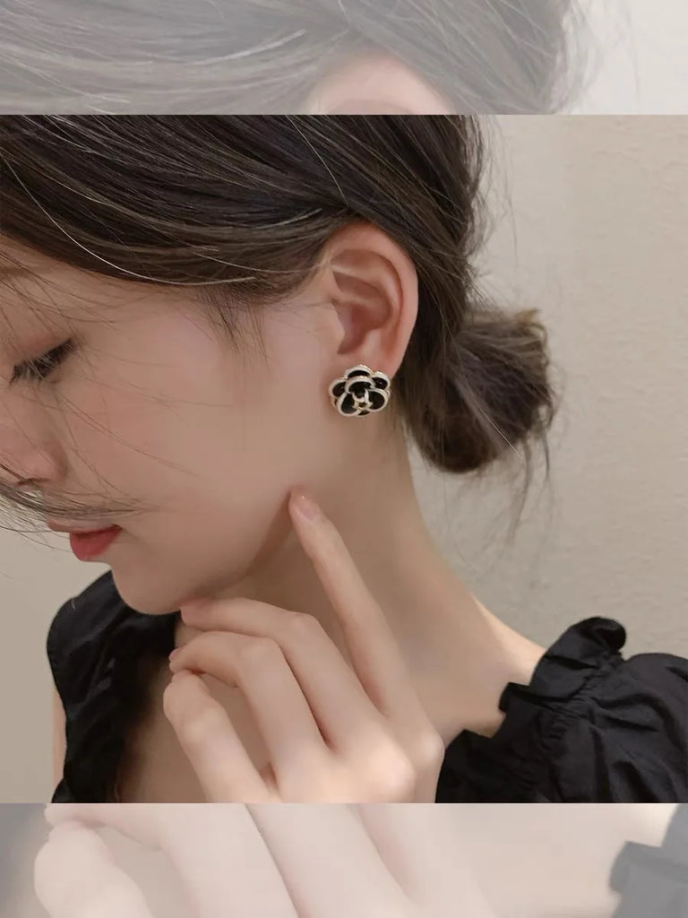 fashion women simple flower earrings elegant classic feminie camellia studs