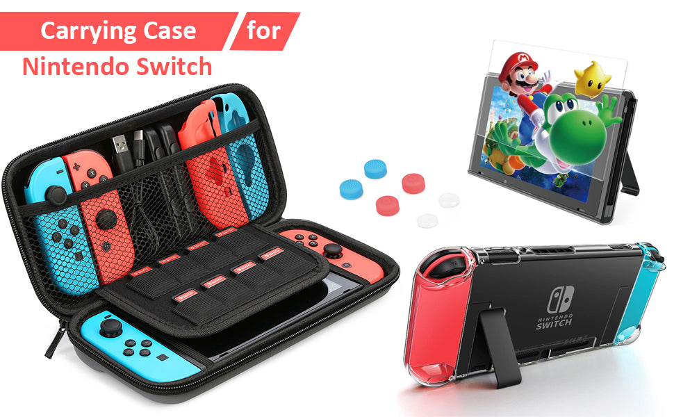 For Switch Case Compatible with Nintendo Switch, 9 in 1 Accessories kit with Carrying Case, Dockable Protective Case