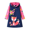 VIKITA Girls Hooded Dress Kids Autumn Winter Long Sleeve Thick Dress Girls Squirrel Flower Cotton Casual Hoodies Dresses 3-12 Y