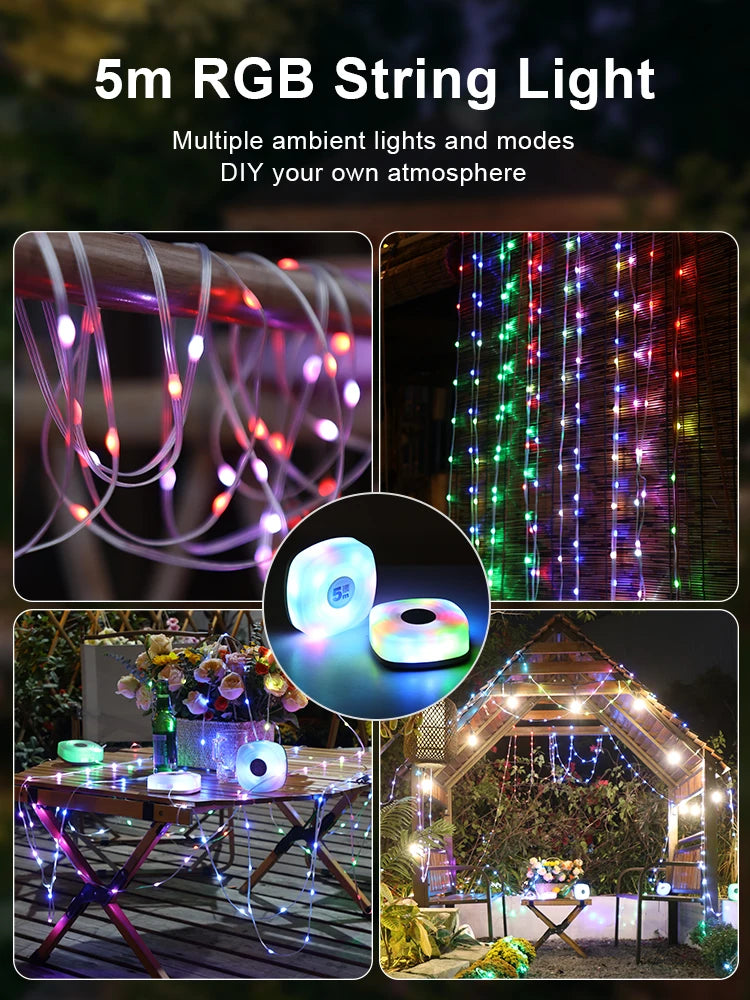 Nachtlampje Camping String Light LED Rechargeable Strip Outdoor Waterproof    Smart APP Atmosphere Lamp Decor for Garden Tent