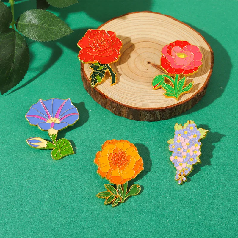 Flower Brooch Simulation Flower Plant Brooch Lily Tulip Sunflower Iris Morning Glory Lotus Clothing Brooch Badge Lapel Pins