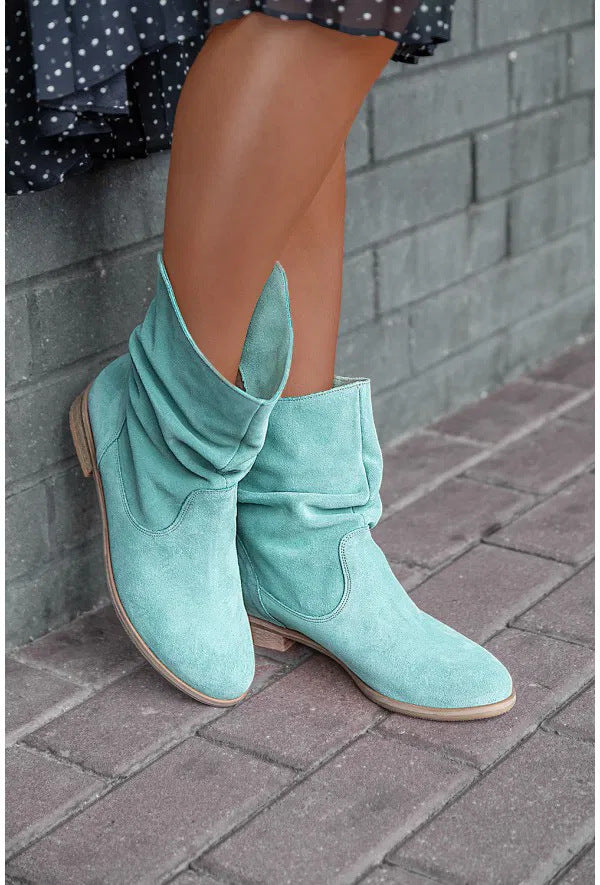 Lady Sexy Pile Style Ankle Boots Round Toe Low Heel