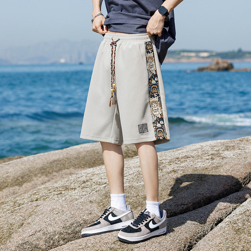 Stitching Embroidery Shorts Men's Summer Thin Casual Fifth Pants