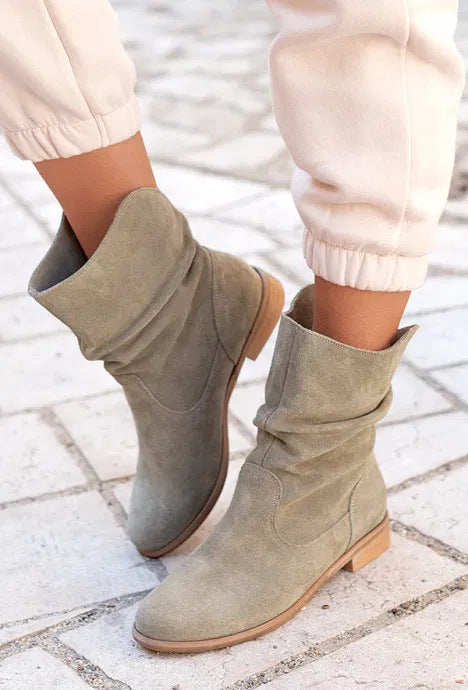 Lady Sexy Pile Style Ankle Boots Round Toe Low Heel