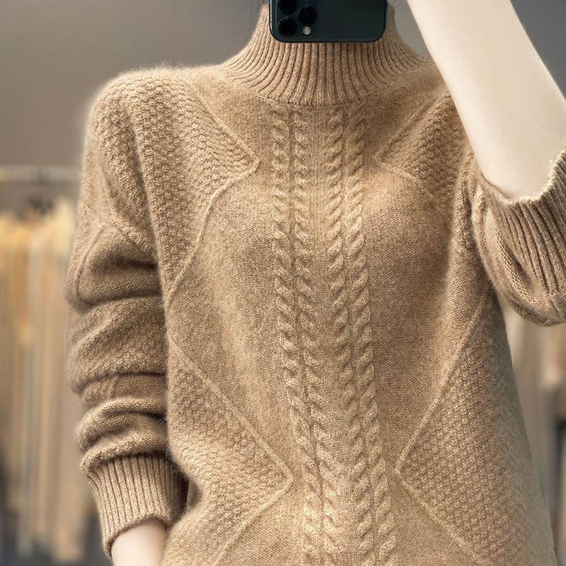 Autumn And Winter New Thickened Half-high Collar Knitted Soft Glutinous Loose Pullover Women