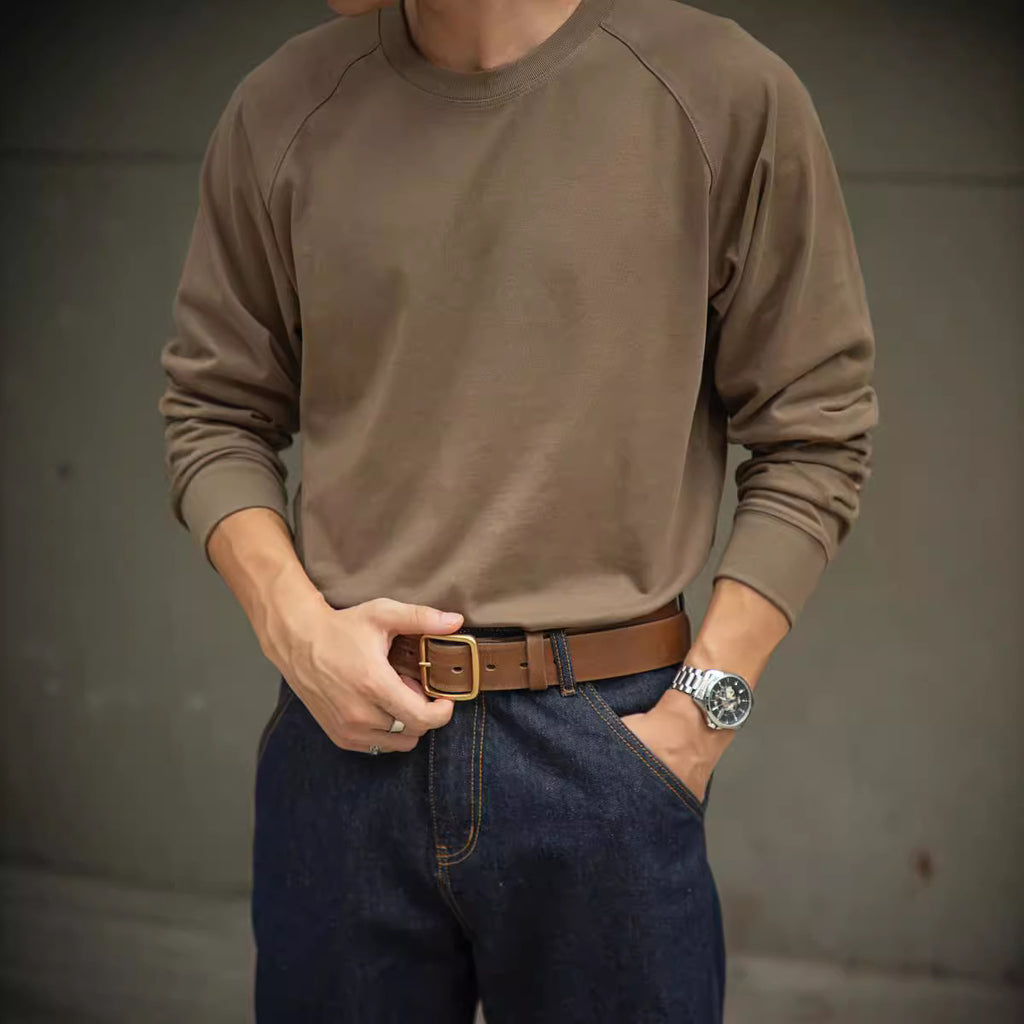 Vintage Cotton Raglan Long Sleeve Neckline Inner Bottoming Shirt Autumn Men